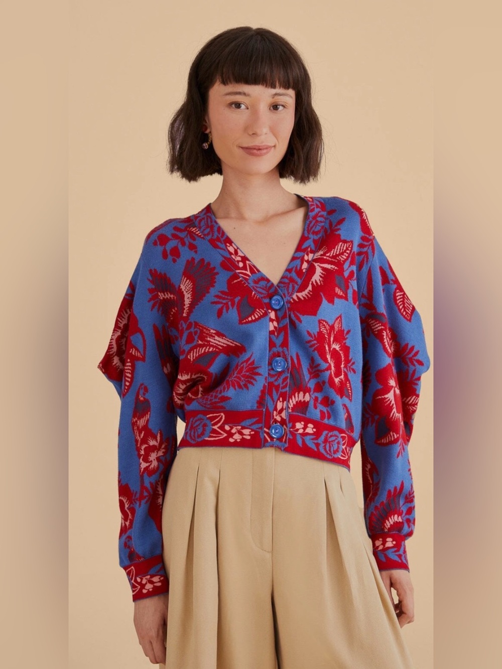 FARM Rio Garden Floral Cardigan in Blue